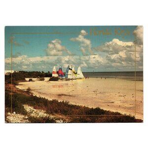 Vintage Florida Keys Catamaran Postcard Matacumbe Vacation Sail Boat Beach Core
